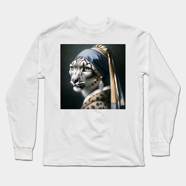 Wildlife Conservation - Pearl Earring Snow Leopard Meme Long Sleeve T-Shirt by Edd Paint Something